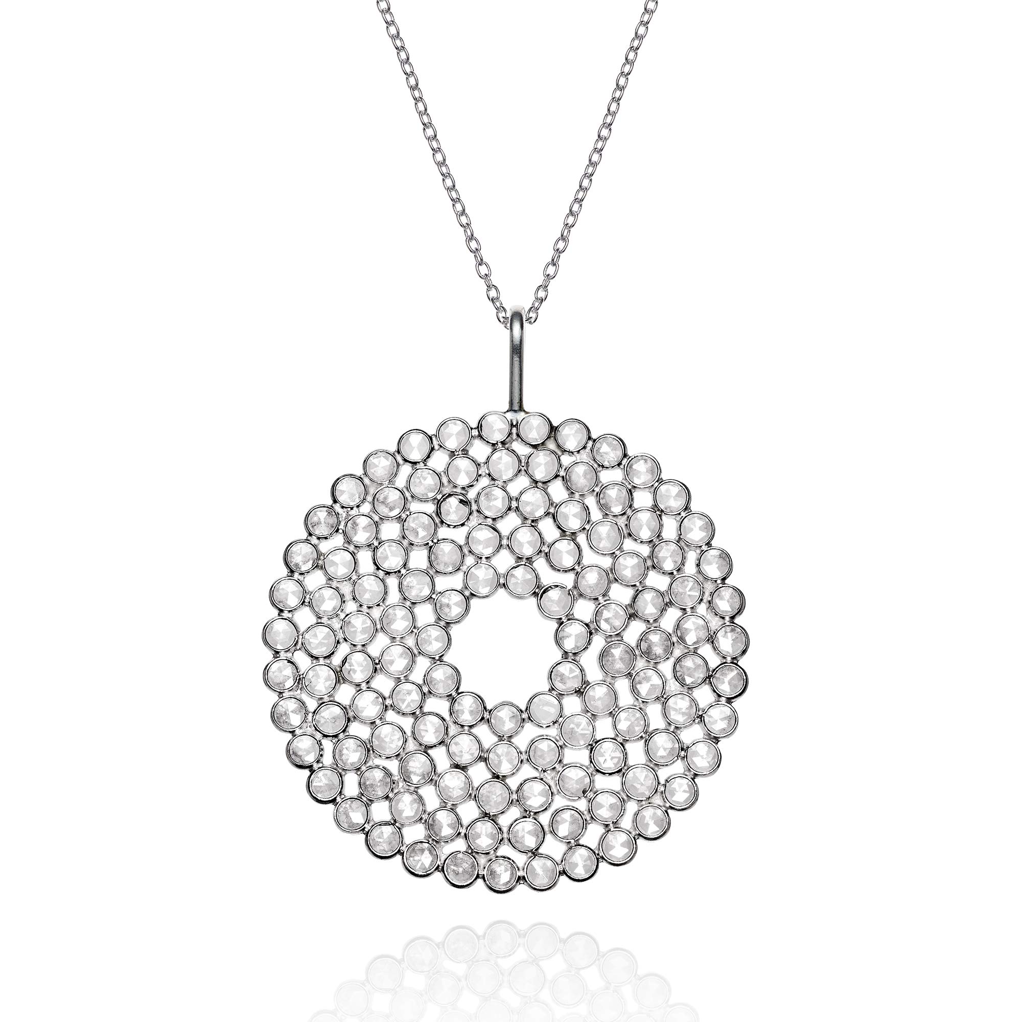 namana Polki Disc Pendant Necklace. Sterling Silver Pendant Necklace for Women set with Kundan Stones. Long Necklaces for Women