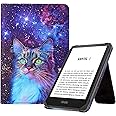 KEROM Universal 6 inch eReader Case, Universal eReader Case 6 inch, PU Leather Stand Cover with Hand Strap for All 6'' Kindle/Kindle Paperwhite/Kobo/Tolino/Nook/Sony/InkBook E-Book Reader, Space Cat