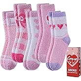 LANLEO Fuzzy Socks for Women Fluffy Slipper Winter Warm Soft Cozy Microfiber Plush Sleeping Heart Socks