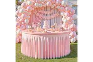 Pink Tulle Tablecloth for 48 inch Round Tables Spandex Fitted 4FT Pink Round Table Covers with Tulle Tutu Skirt for Baby Show