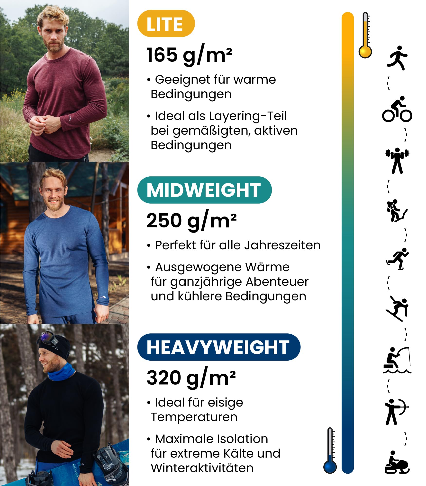 100% Merino Langarmshirt Herren - Merino Unterwäsche Herren Atmungsaktiv Und Feuchtigkeitsableitend + Wollsocken (Large, Black 250) 3