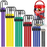 WORKPRO Bungee Cords with Hooks, Heavy Duty Outdoor Bungee Strap, 22-Piece | in a Storage Jar, 10", 18", 24", 30", 36", 48" Bungie Cord Bundle Assortment with Steel Hook, for Luggage, Cargo, Multi-Color