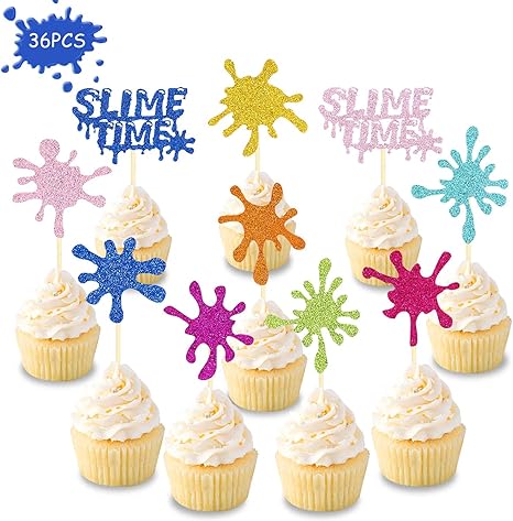 Amazon Com 36 Pcs Slime Cupcake Toppers For Art Themed Party