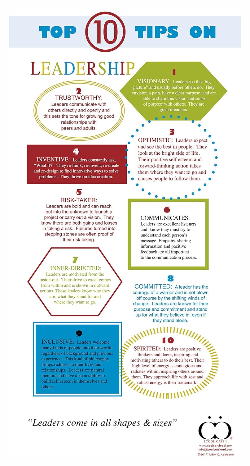 Cool Cats Top 10 Tips On Leadership For Kids Poster - 