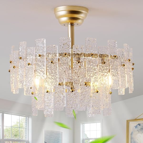 CELAVIEIOP 20″ GOLD FANDELIER CEILING FAN WITH LIGHT,GOLD CRYSTAL CHANDELIER CEILING FANS WITH LIGHTS AND REMOTE CONTROL,MID-CENTURY MODERN CAGED WITH 6 SPEEDS FOR LIVING ROOM BEDROOM NURSERY