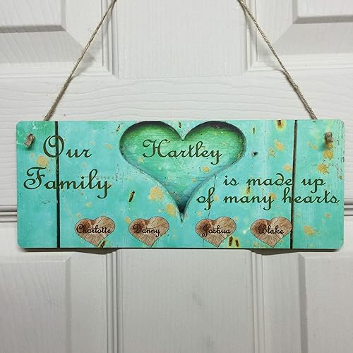Personalised Family Tree Gifts Our Family Is Made Up Of Many Hearts Personalised Names Family Surname Hanging Plaque Wall Sign For Parents Children 10cm X 25 5cm X 3mm Amazon Co Uk Handmade