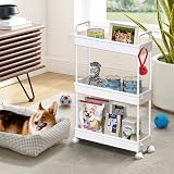 SOLEJAZZ 3-Tier Slim Storage Trolley Cart with 6 Hooks White Plastic view 6