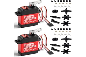 Miuzei 2Pcs 25KG High Torque RC Servo, Waterproof Servo Motor Compatible with 1/8, 1/10 RC Car, Full Metal Gear Steering Servo with 25T Servo Horn（270°）