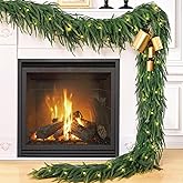 Artificial Norfolk Pine Garland, 6 FT Real Touch Cedar Garland Realistic, Faux Greenery Christmas Garland with Lights for Mantle Table Indoor Outdoor Stairs Railing Christmas Decorations