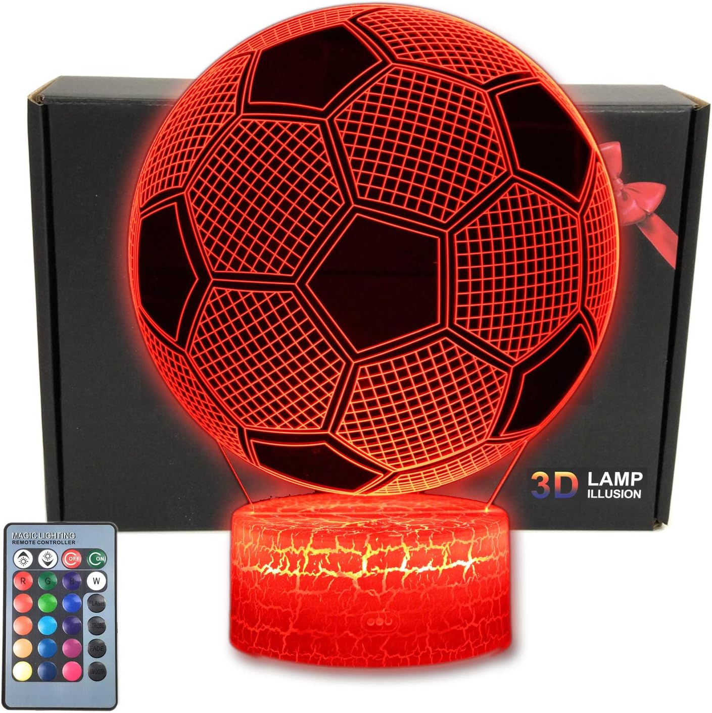 MARZIUS Football 3D Illusion LED Table Lamp Bedroom Night Light with Lighted Base,16 Colors Change,Soccer Ball Gifts for World Cup Fans,Men