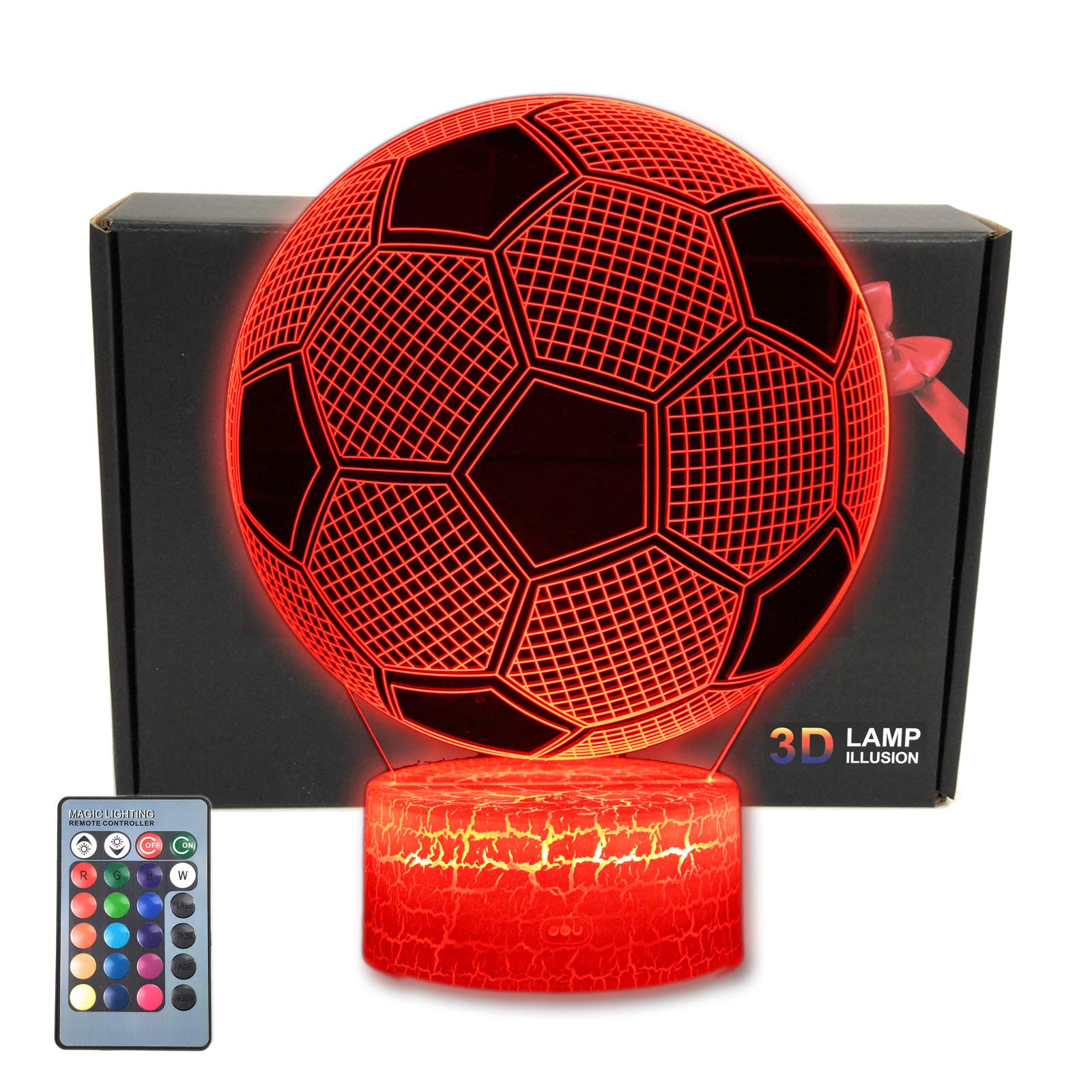 MARZIUS Football 3D Illusion LED Table Lamp Bedroom Night Light with Lighted Base,16 Colors Change,Soccer Ball Gifts for World Cup Fans,Men, Boys, Teens, Kids