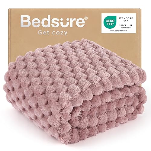 Bedsure Fleece Pink Throw Blanket - Cozy Soft Throw Blankets for Sofa Couch, Cute Fluffy Warm Jacquard Fleece Gifts for Women and Girls, Home Room Decor, 127x152 cm