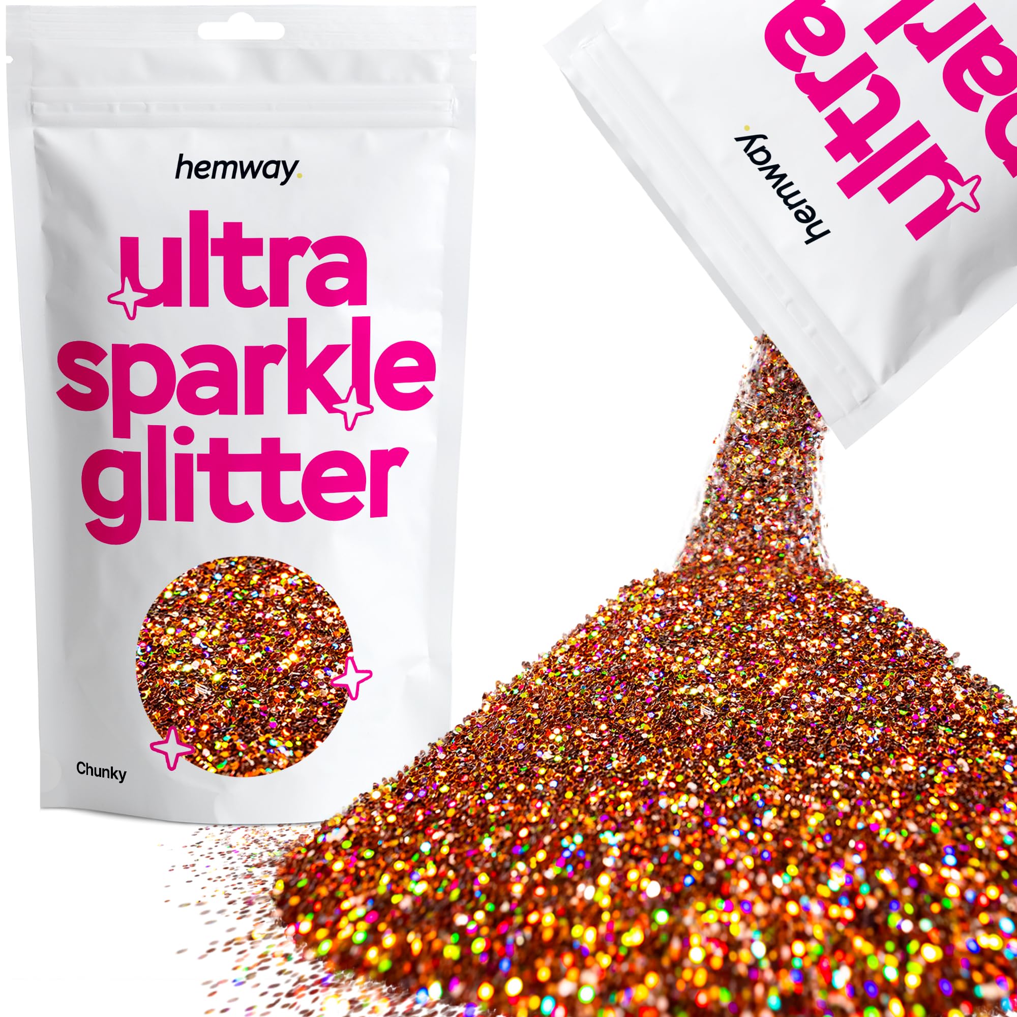 Hemway Ultra Sparkle Glitter Bronze Brown Holographic 100g Chunky | Glitter for Arts & Craft, Makeup, Nail Art, Crafting, Card Making, Sparkle Decoration