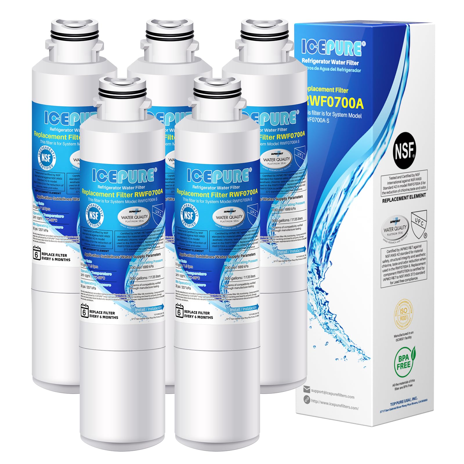 Photo 1 of ICEPURE DA29-00020B Refrigerator Water Filter Replacement for Samsung DA29-00020A/B, HAF-CIN/EXP, DA29-00020B-1, RF25HMEDBSR, RF28HMEDBSR, RS25J500DSR&More Models, (5 PACK)