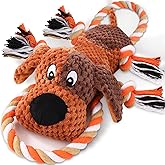 Plush Dog Toys with Rope, Squeaker & Crinkle Paper – Interactive Squeaky Chew Toy for Large Dogs & Puppies – Tough Pet Toy for Tug of War, Fetch & Dental Exercise