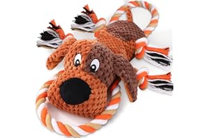 DRMSTOW Plush Dog Toys with Rope, Squeaker & Crinkle Paper – Interactive Squeaky Chew Toy for Large Dogs & Puppies – Tough Pet Toy for Tug of War, Fetch & Dental Exercise