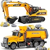 LerBao 2 Pack Large Construction Engineering Truck Toys,Moveable Claw Excavator & Lifting Back Dump Truck Toy for 3 4 5 6 7 8 Years Old Boys Kids Childs Toddlers Birthday Christmas GIFS