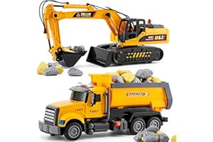 LerBao 2 Pack Large Construction Engineering Truck Toys,Moveable Claw Excavator & Lifting Back Dump Truck Toy for 3 4 5 6 7 8 Years Old Boys Kids Childs Toddlers Birthday Christmas GIFS