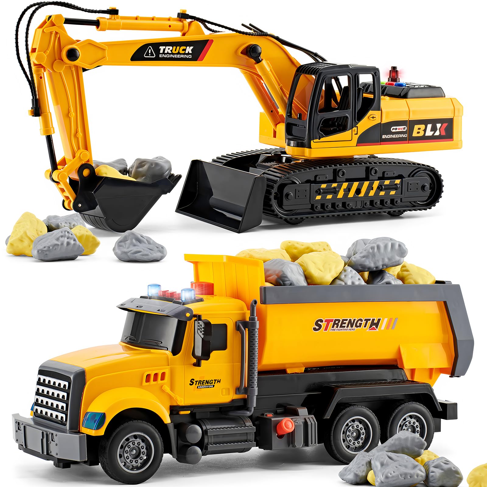 Photo 1 of LerBao 2 Pack Large Construction Engineering Truck Toys,Moveable Claw Excavator & Lifting Back Dump Truck Toy for 3 4 5 6 7 8 Years Old Boys Kids Childs Toddlers Birthday Christmas GIFS