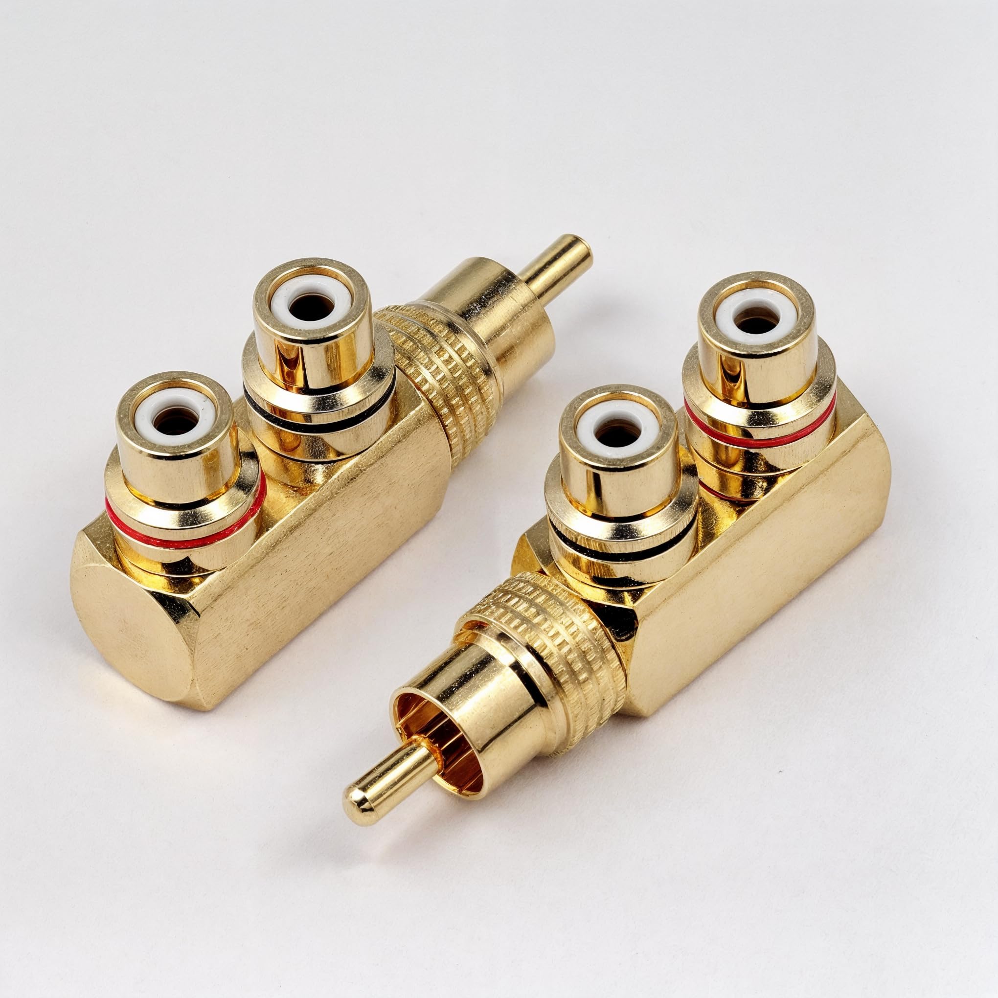 RHINORO (Pack of 2) Premium Copper RCA Right Angled Mono Y Splitter Connectors Male to Female for Audio AV TV Video Adapter Phono Cable Lead