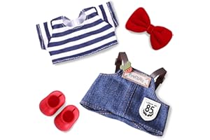 MOVOLIVI Clothes for 6.7in/17cm Doll, Set of 4 Cute Doll Accessories Includes Doll Hat+T-Shirt+Bib Pants+Shoes Set Premium Fashion Outfit for Collectors Unique Gift (Style A)