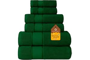 COZYART Formal Green Bath Towel Set 6 Piece, Luxury 100% Turkish Cotton 650GSM Hotel Quality, Soft, Absorbent,Towel Sets for Bathroom | 2 Bath Towels 2 Hand Towels 2 Washcloths