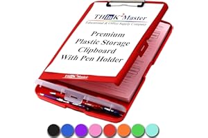 Think2Master Red Plastic Storage Clipboard with Pencil Holder. | 25% Heavier & 25% Sturdier| Heavy Duty. Must Have for Nurses, Teachers & Classrooms.