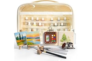 GUJYUYIF Mini Watercolor Travel Paint Set,22Pcs Artist Watercolor Palette Travel Set with Colors,Wooden Paint Box,Brush,Holde