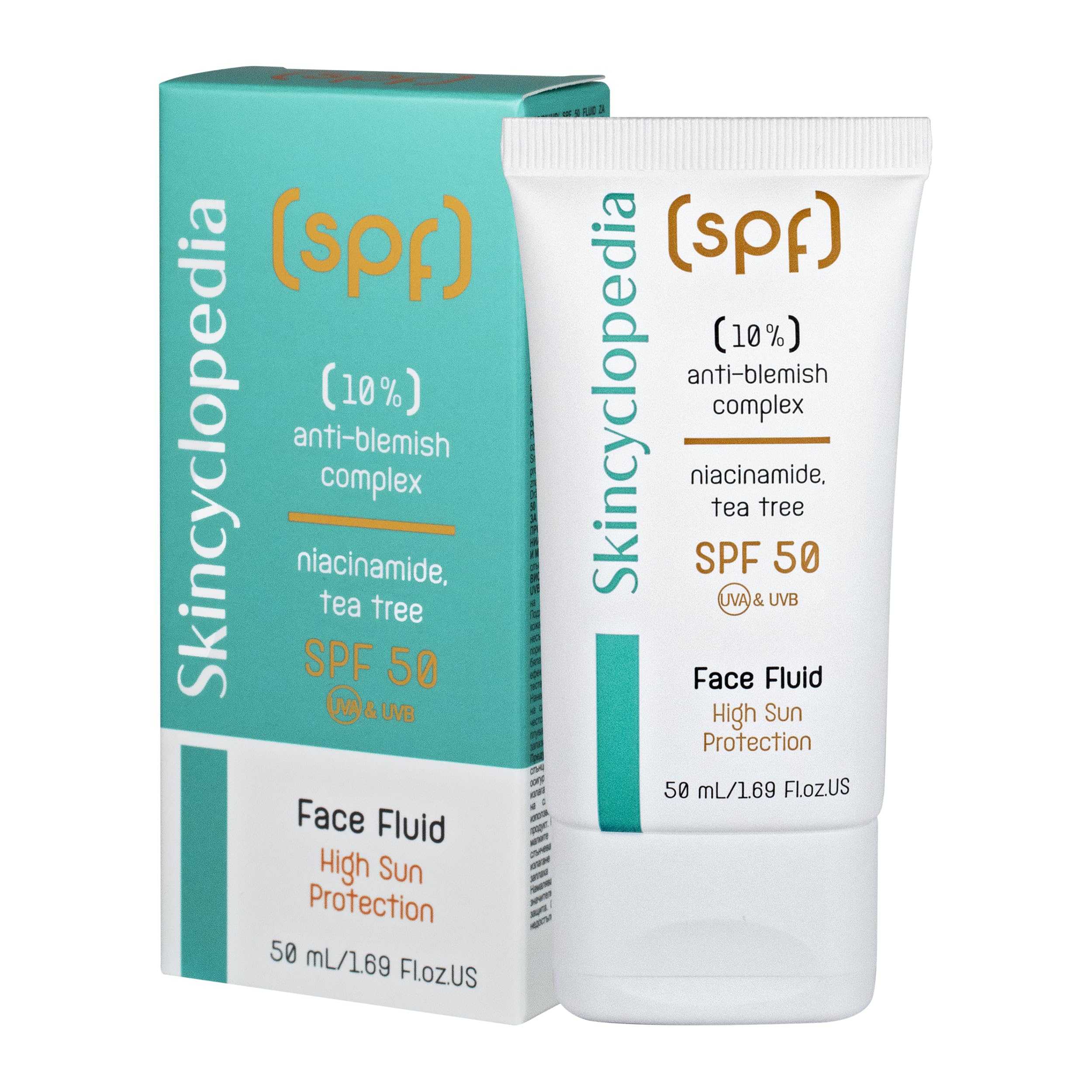 Skincyclopedia SPF 50 Face Sunscreen Fluid with 10% Anti-Blemish Complex – Ground-breaking SPF 50 Sun Cream for Very High UV Protection, Glow, and Blemish Reduction, 50ml