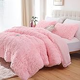 Smoofy Fluffy Queen Comforter Set, Faux Fur Pink Comforter Set Queen Size, Luxury Fuzzy Bedding Set, Soft Shaggy Bed Set Pink for All Season, 3 Pieces - 1 Comforter & 2 Pillowcases