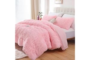 Smoofy Fluffy Queen Comforter Set, Faux Fur Pink Comforter Set Queen Size, Luxury Fuzzy Bedding Set, Soft Shaggy Bed Set Pink for All Season, 3 Pieces - 1 Comforter & 2 Pillowcases
