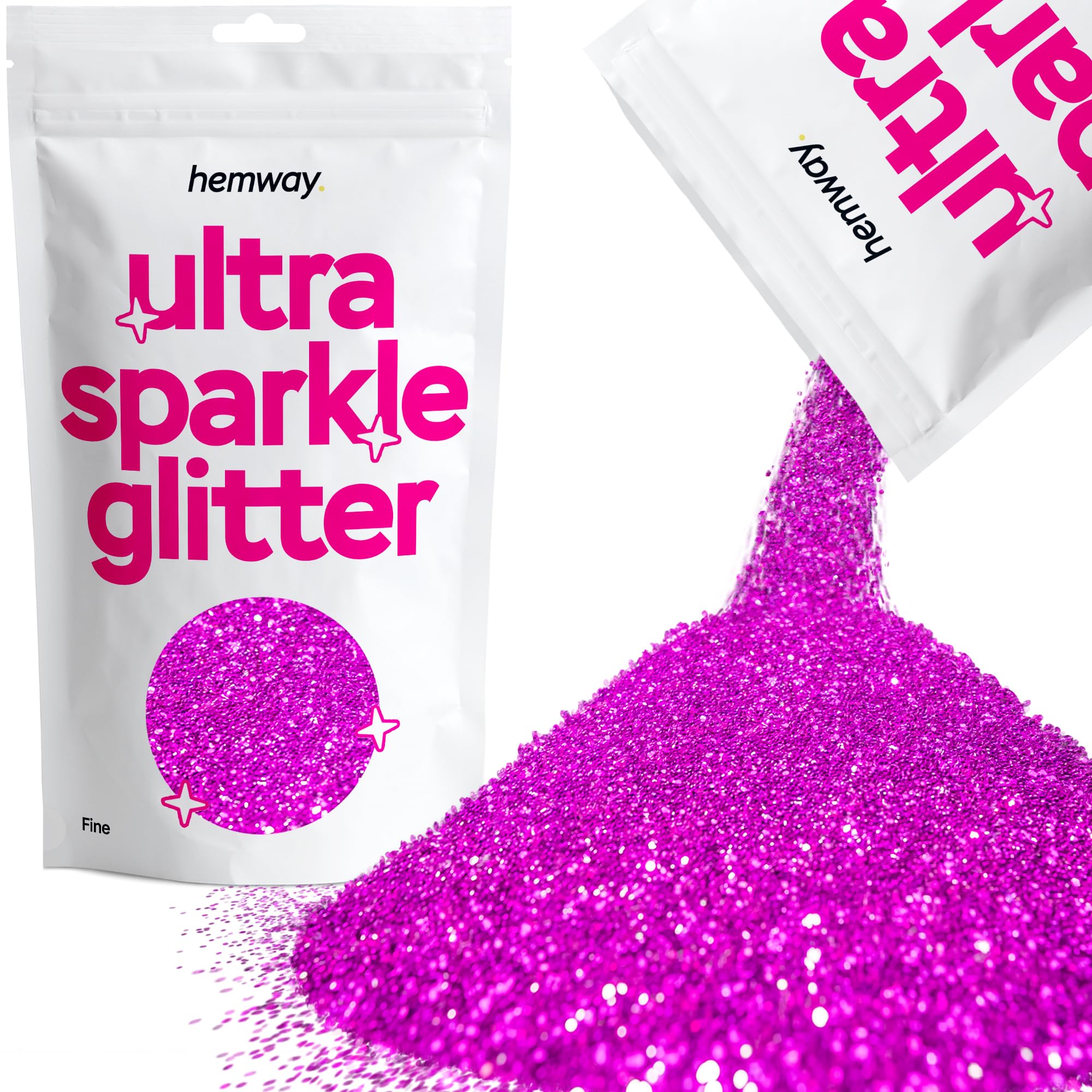 Hemway Ultra Sparkle Glitter Fuchsia Pink 100g Fine | Glitter for Arts & Craft, Makeup, Nail Art, Crafting, Card Making, Sparkle Decoration