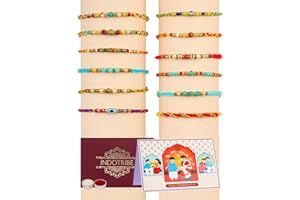 IndoTribe Rakhi for Brother - Rakhi for Brother and Bhabhi | Lumba Rakhi For Brother with Gift Set | Rakhi with Roli Chawal, Card | Brother Bhaiya Bhabhi Rakhi | Raksha Bandhan Rakhi