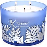 Large 3-Wick Scented Candle, 14.5oz Rainforest Lily Mist Soy Candles for Home, Fresh Linen Scent, Long Lasting Aromatherapy Relaxation Candle, Spa Gift for Women & Men