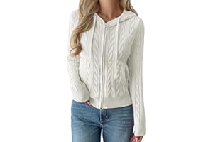 Canli4Y Women's Casual Cable Knit Cardigan Sweater Zip Up Hoodies Long Sleeve Jacket Y2k Trendy Outfit for Fall Winter