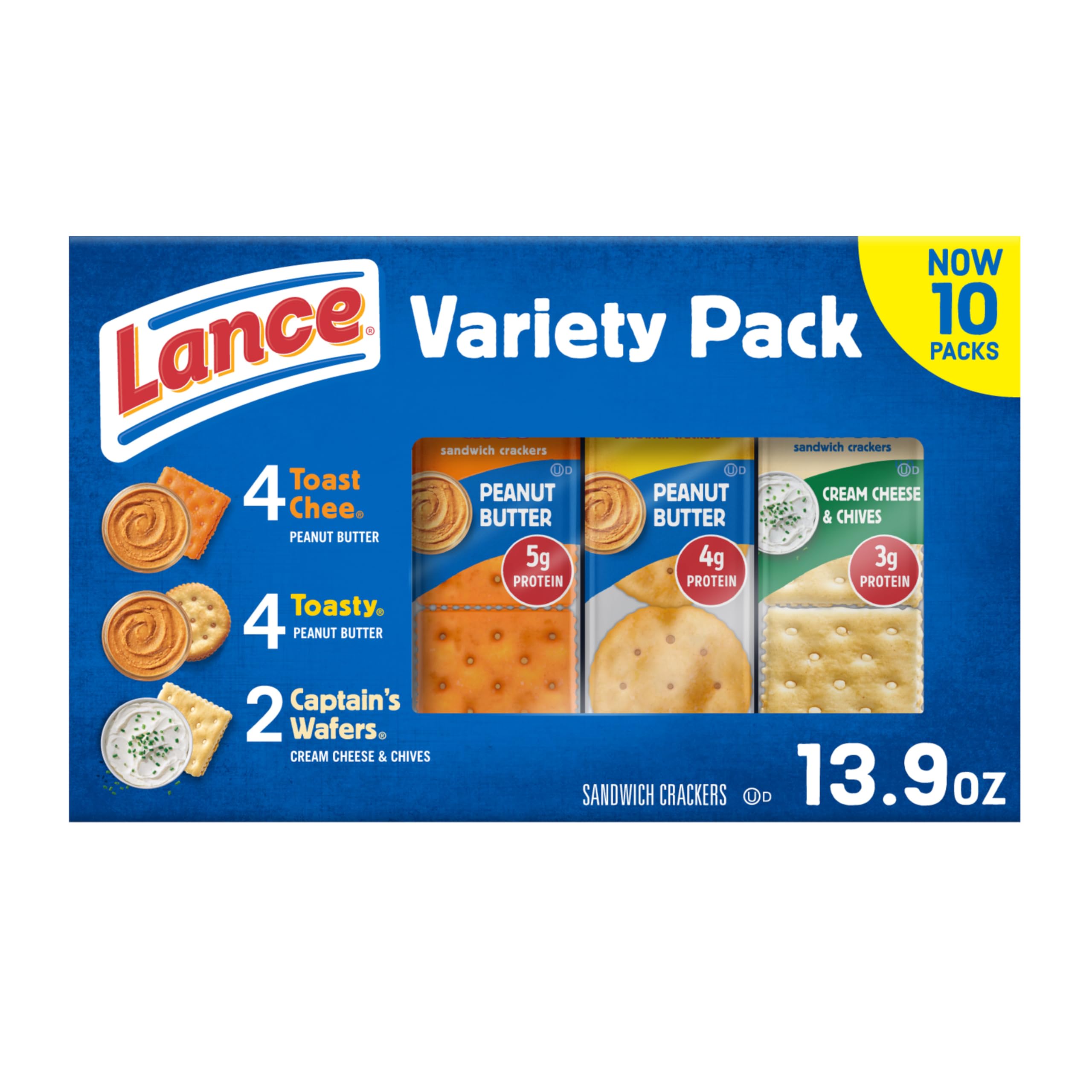 Photo 1 of  3 Lance Sandwich Crackers, Variety Pack, 3 Flavors, 10 Individually Wrapped Packs, 6 Sandwiches Each