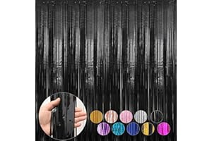PROFASION 4 Pack Black Foil Fringe Curtains Door Streamers Party Decorations 3.3 x 8.2 ft, Tinsel Curtain Fringe Backdrop for Parties, Door Fringe Birthday Streamers, Photo Booth Backdrops, Party Decor