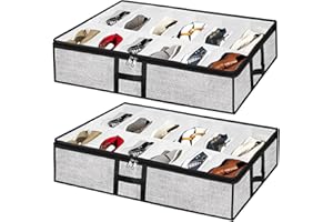 Meerainy Under Bed Shoe Storage Organizer for Closet 2 Pack- Fits 24 Pairs Underbed Shoes Container Boxes, Light Grey