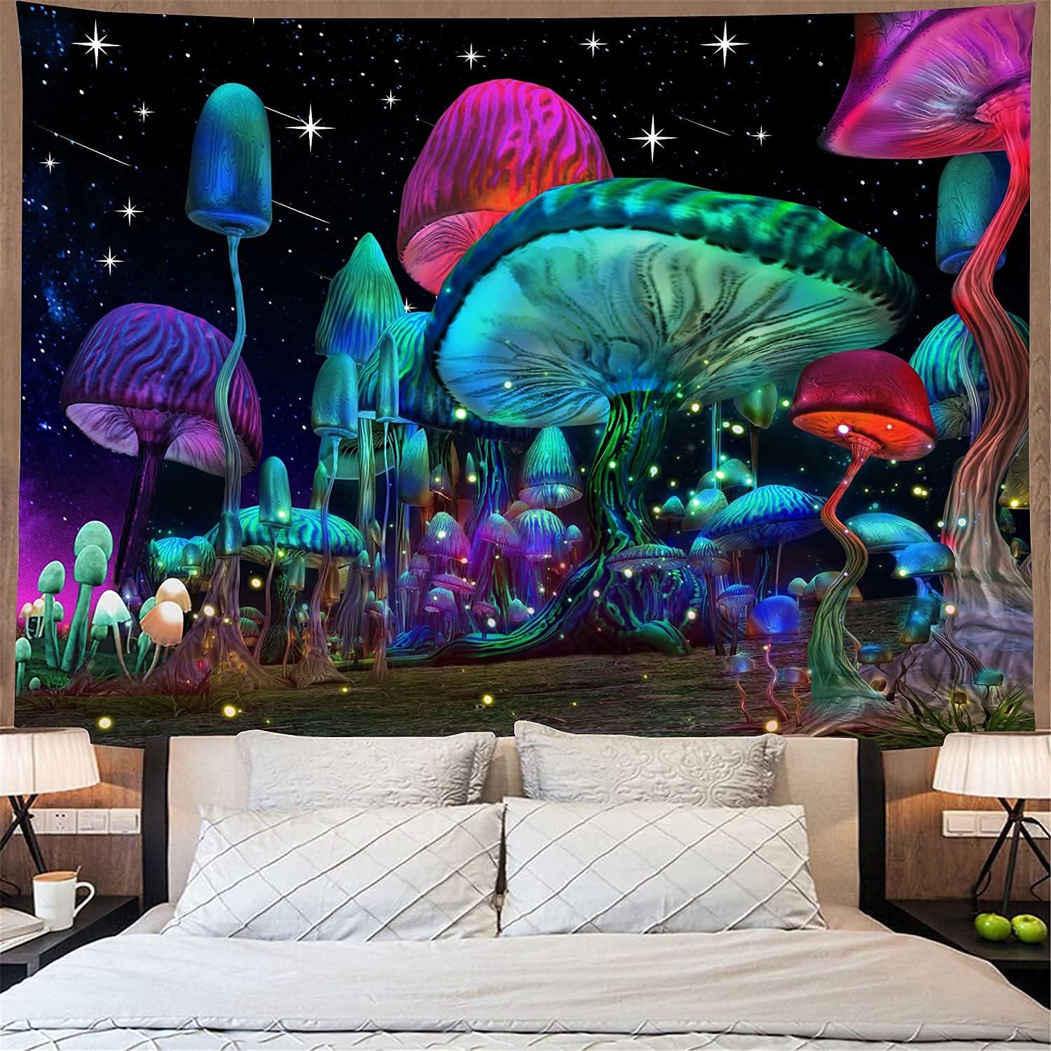 Bacazue Psychedelic Mushroom Tapestry Fantasy Waves Starry sky Tapestry Trippy Wall Hanging Tapestry for Bedroom Living Room Home Decor (29.5