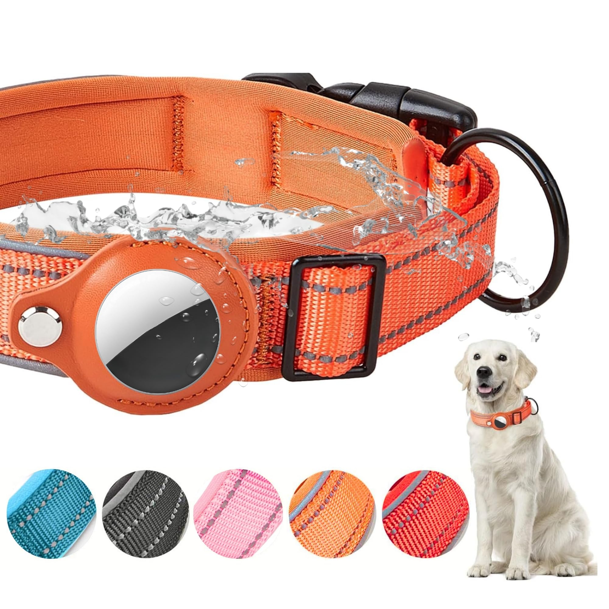 Airtag Pet Collar, Waterproof Dog/Cat Collar with GPS Holder & Quick Release Buckle for Size Small, Medium, Large, XL — image 1