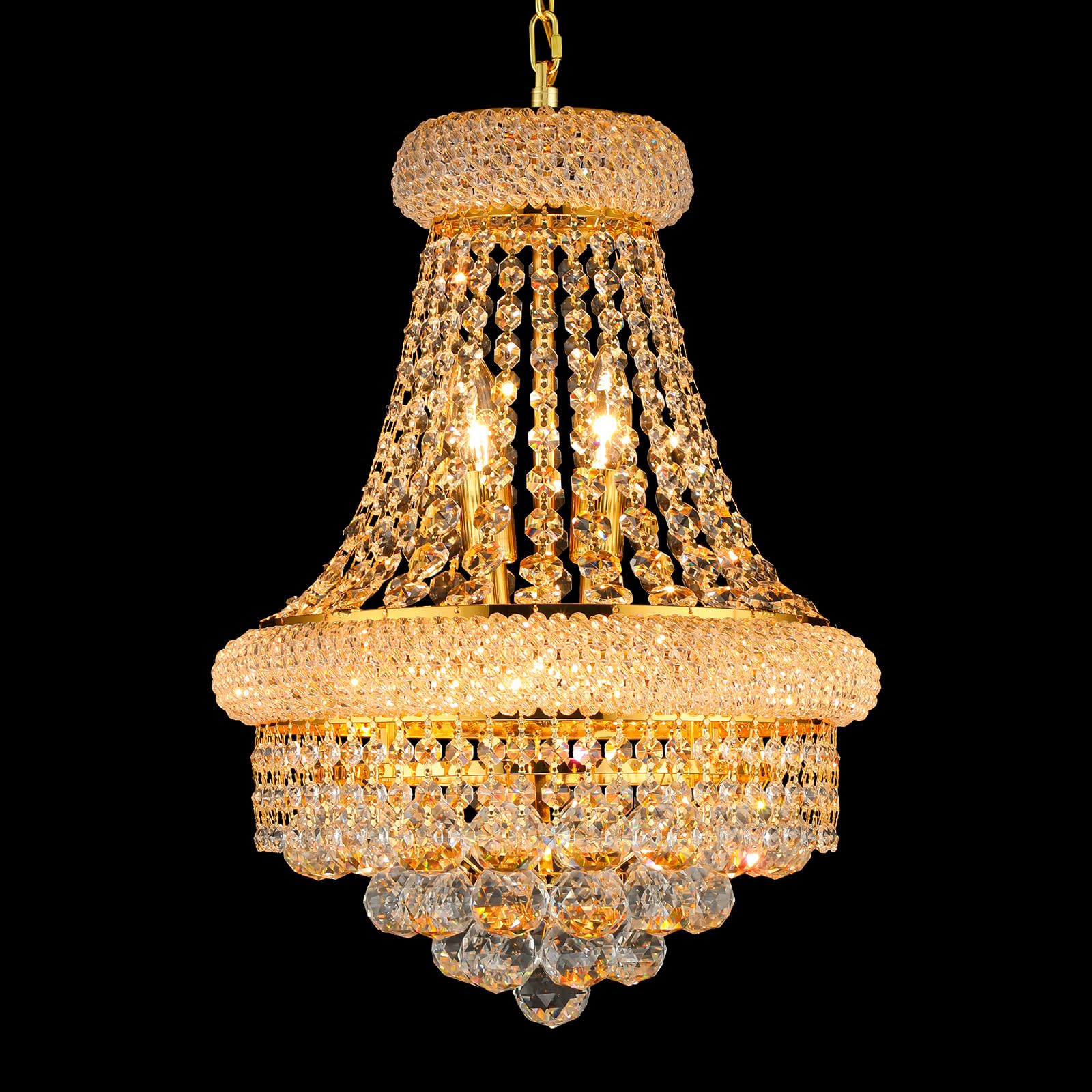 Photo 1 of Crystal Chandeliers for Dining Room Light Fixtures Over Table, Empire Style K9 Crystal Chandelier for Living Room, 6 Lights Gold Luxury Lighting Fixtures for Bedroom Kitchen Island Entryway D15 Inch