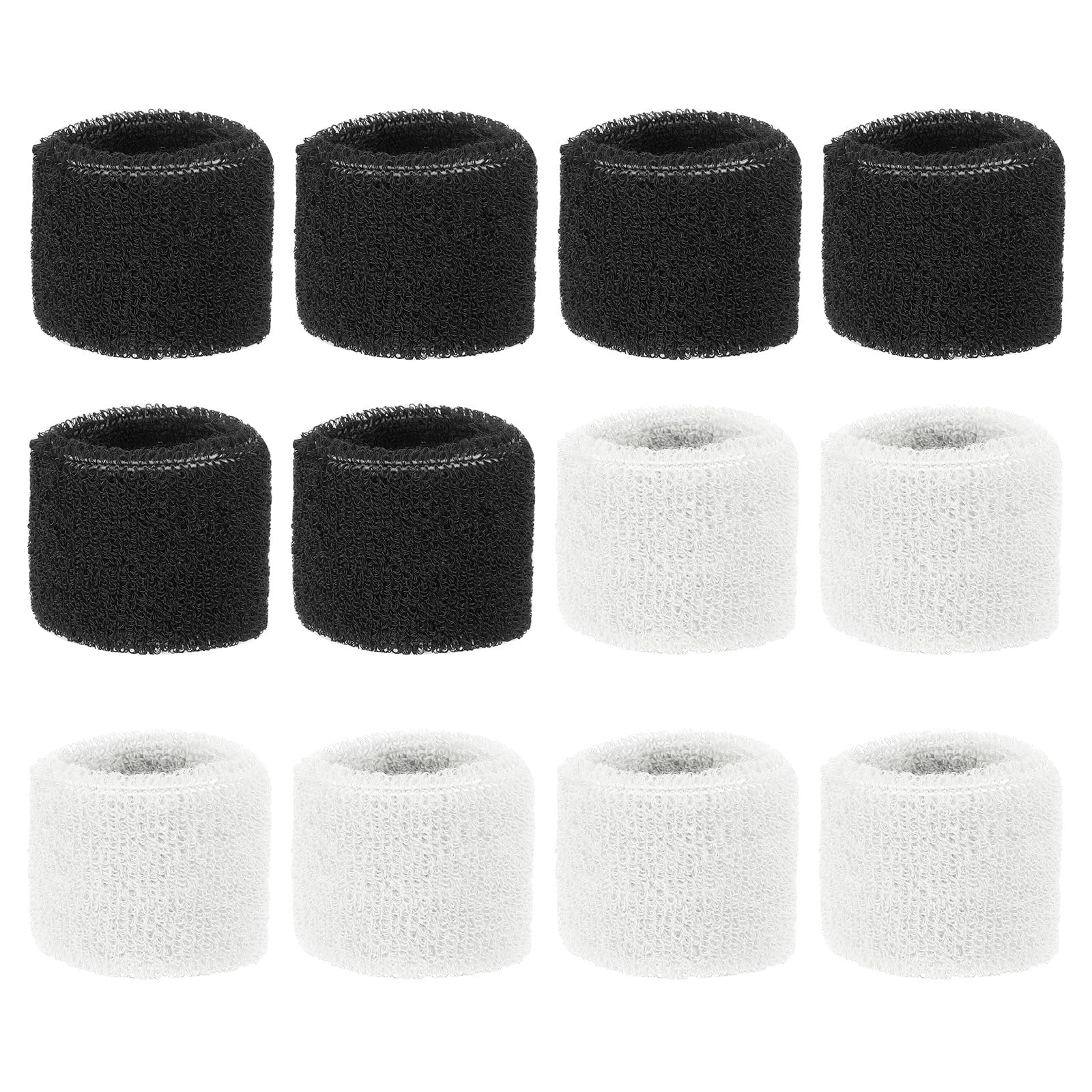 PATIKIL Sports Wristbands 8x5cm, 24 Pcs Wrist Sweatband Absorbent Cotton Terry Cloth Wrist Bands for Competitions Tennis Basketball Working Out Athletic Running, Black White