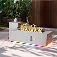 SUNPEAK 42" Propane Fire Pit Table with RGB LED Light 50,000 BTU Patio Propane Fire Pit Table Includes Wind Guard, Lid, Rocks & Cover - Deck Firepit - Chimenea de Gas (Light Gray/RGB Light, 42" LED)