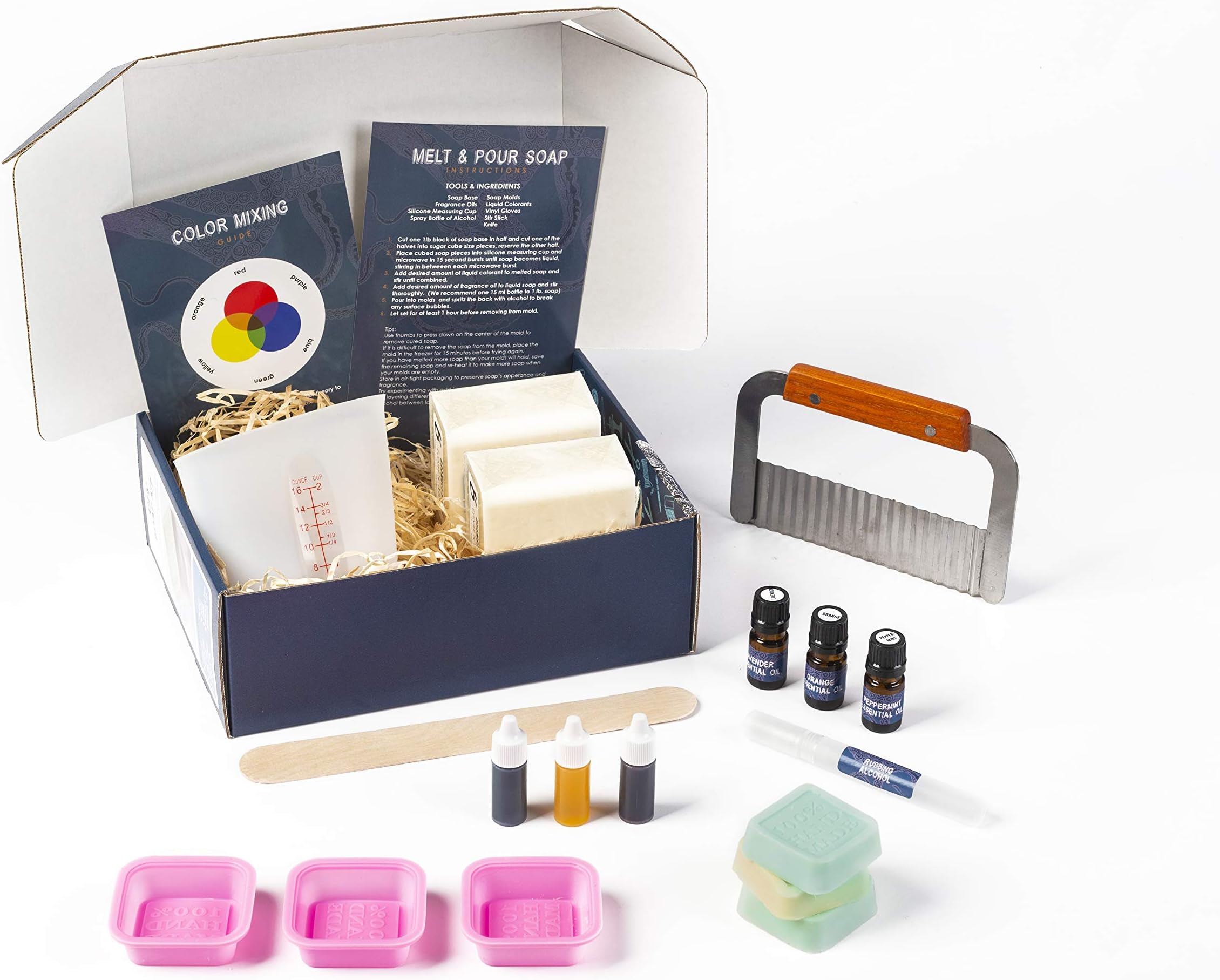 Deluxe Beginner Aromatherapy Goats Milk Melt and Pour Soap Making Kit - Includes Everything You Need to Start Making soap Plus Lavender, Orange, Mint Essential Oils, Makes 16 Bars
