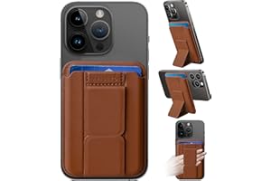 ArtsEvo Magnetic Wallet with Stand and Finger Loop, compatible with iPhone MagSafe Wallet for iPhone 15/14/13/12 Series (Not for iPhone 13/12 Mini). Max 3 Card Holder, Brown