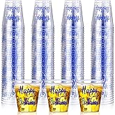 Lallisa 100 Pcs Happy Birthday Plastic Disposable Shot Cups 2 oz Birthday Shot Glass Drinking Tasting Serving Snacks Samples Cups forParty Favors Happy Wedding Supplies(Blue)
