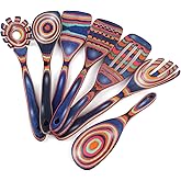 comfoyar Pakkawood Wooden Spoons for Cooking, 7 Pieces Kitchen Cooking Utenails Set with Spatula and Ladle, Heat Resistant Kitchen Cookware for Nonstick Pan