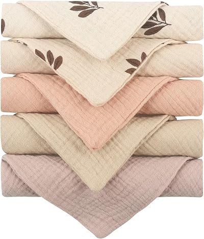 Aloonii 5 Pack Luxury Muslin Squares Floral Baby Burp Cloths 24x24 cm