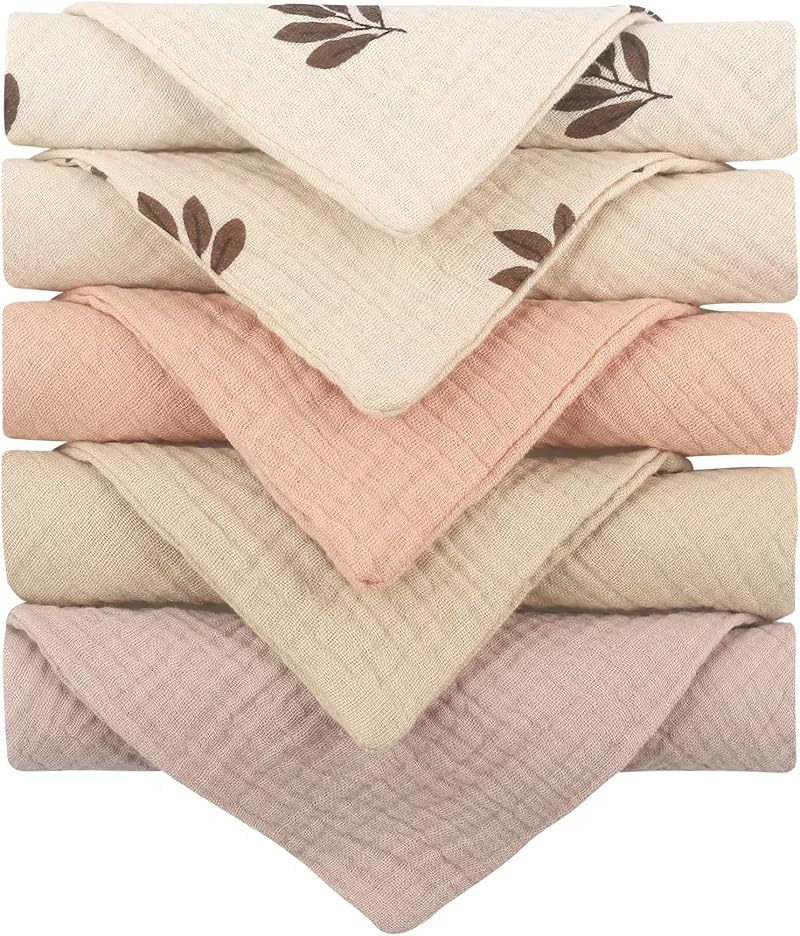 Aloonii 5 Pack Luxury Muslin Squares Floral Baby Burp Cloths 24x24 cm