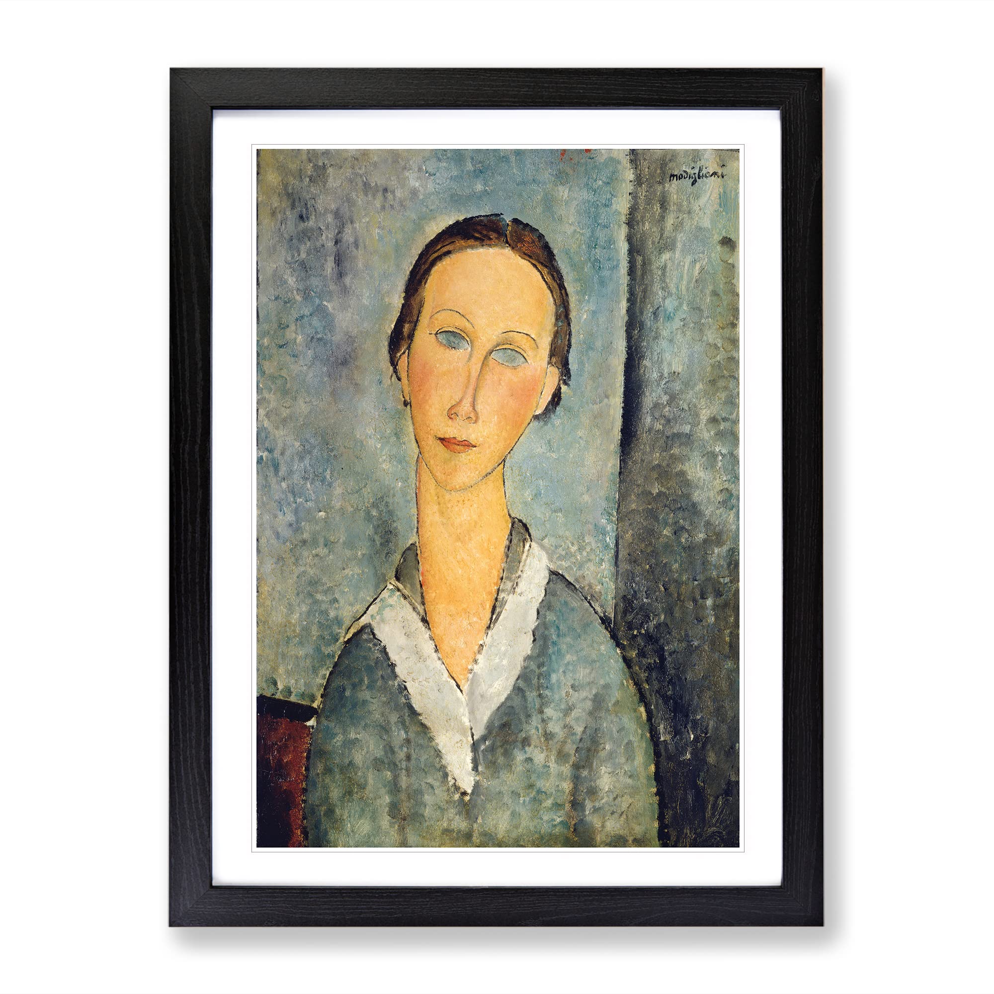 Portrait Of A Girl Vol.7 By Amedeo Modigliani Classic Painting Framed Wall Art Print, Ready to Hang Picture for Living Room Bedroom Home Office Décor, Black A4 (34 x 25 cm)